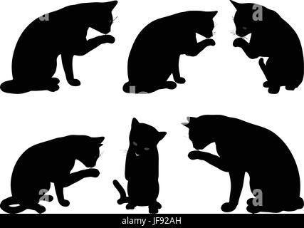 Vector Image - cat silhouette in Cleaning Paw pose Stock Vector