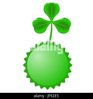 Green Clover and Circle Banner Isolated on White Background. Stock Vector
