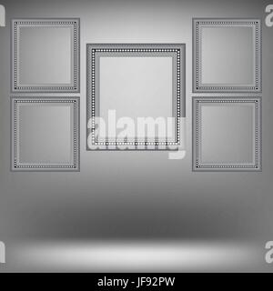 Frame Set Gray Set of photo frames on grey wall. Template of photography board. Vector ...