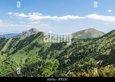 panorama of Krivanska Mala Fatra mountain range with Stoh, Steny, Velky Rozsutec and Maly Rozsutec hills during hiking from Snilovske sedlo to Chleb