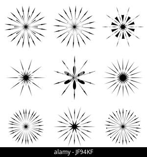Set of Sunbursts Symbols  Isolated on White Background Stock Vector