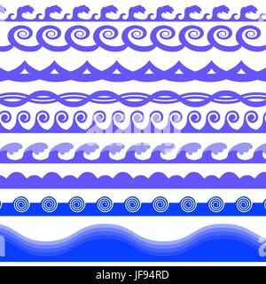 Set of  Blue Sea Waves Isolated on White Background Stock Vector