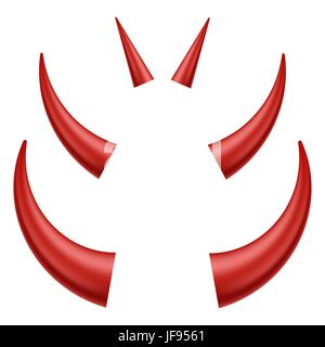 Set of Different Red Horns Isolated on White Background Stock Vector