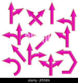 Set of Pink Arrows Isolatedon White Background Stock Vector