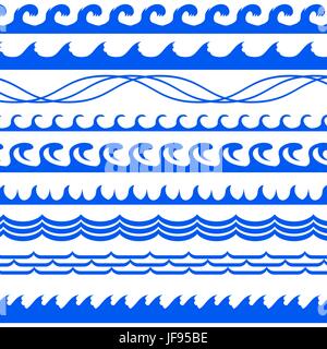 Sea Waves Set Isolated on White Background Stock Vector