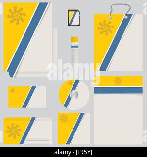 Blue yellow business set with striped design Stock Vector
