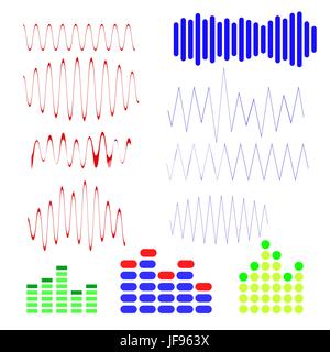 Set of Music Sound Wave Icons  Isolated on White Background Stock Vector