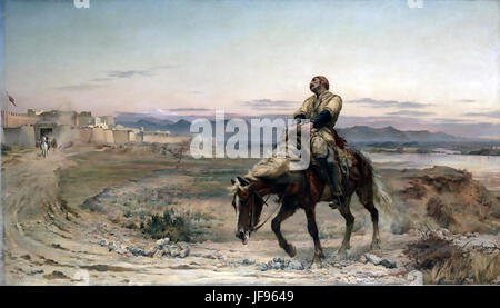 REMNANTS OF AN ARMY  1879 painting by Elizabeth Butler showing surgeon William Brydon of the British East India Company arriving at Jalalabad as the only survivor of the evacuation of Kabul in January 1842. Stock Photo