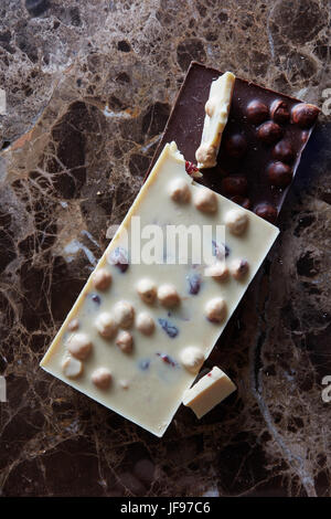 dark and white chocolate with nuts Stock Photo