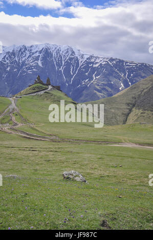 Stepanzminda Monastery above Gergeti, Georgia Stock Photo