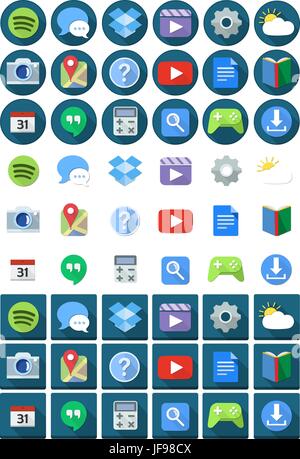 Flat Circle Square Android Icons Stock Vector