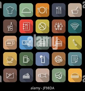 Restaurant line flat icons with long shadow Stock Vector