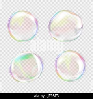 Set of multicolored transparent soap bubbles Stock Vector
