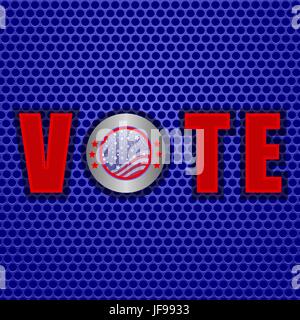 Vote in USA. Vote on Blue Perforated Metal Background Stock Vector