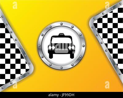 Taxi advertising background with metallic badge Stock Vector