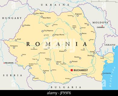 Romania political map with capital Bucharest, national borders Stock ...