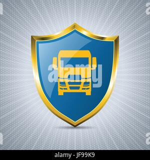 Truck badge design with bursting background Stock Vector