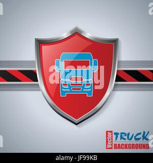 Cool truck badge with striped bar and tire tracks Stock Vector