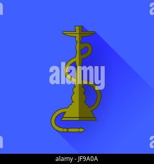 Hookah Silhouette Isolated on Blue Background. Long Shadow Stock Vector