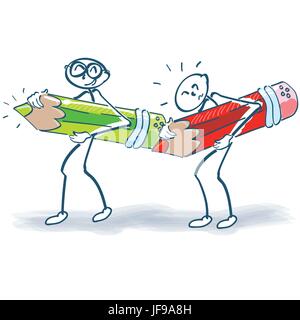 stick figure with green and red pen Stock Vector