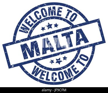 welcome to Malta blue stamp Stock Vector