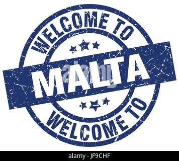 welcome to Malta blue stamp Stock Vector