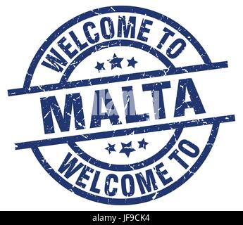 welcome to Malta blue stamp Stock Vector