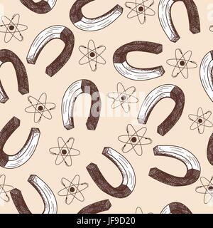 Magnets and atom seamless doodle pattern Stock Vector