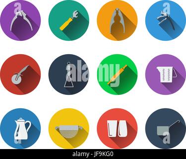 Set of utensils icons in flat design Stock Vector