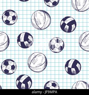 Seamless pattern with hand drawn different sport balls Stock Vector
