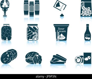 Food package icons. Meal packaging, eating packs, nutrition meat sachet ...