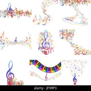 Multicolour  musical notes staff set Stock Vector