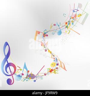 Multicolor musical note staff Stock Vector