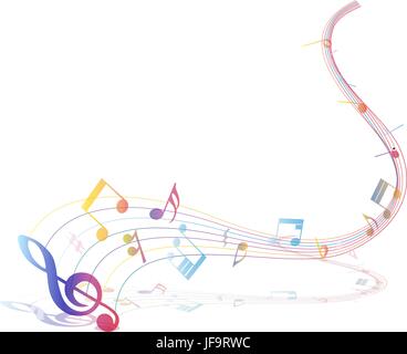 Multicolor musical note staff Stock Vector