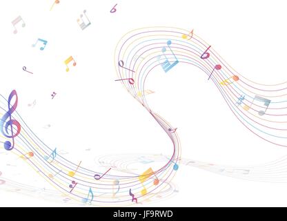 Multicolor musical note staff Stock Vector