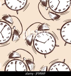 Alarm clock sketch seamless pattern Stock Vector