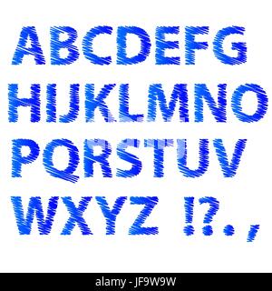 Sketch Alphabet Isolated on White Background. Set of Blue Sketch Letters. Decorative Scribble Symbols Stock Vector
