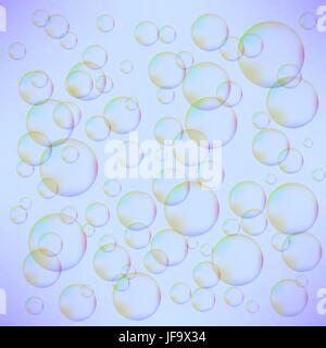 Transparent Colorful Foam Bubbles Isolated on Blue Background Stock Vector