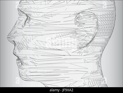 conceptual 3D wire frame human male head Stock Vector