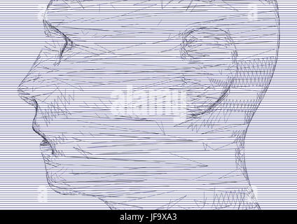 conceptual 3D wire frame human male head Stock Vector