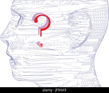 conceptual 3D wire frame human male head Stock Vector