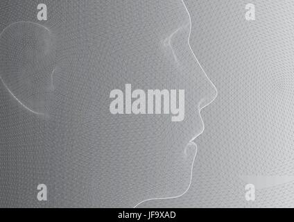 conceptual 3D wire frame human male head Stock Vector