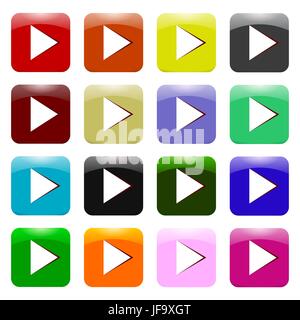 Vector Set of Colorful Play Icons Isolated on White Background. Glossy Colored Play Buttons Stock Vector