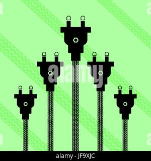 Set of Electric Plugs Concept on Green Background Stock Vector