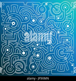Mechanical vector maze on blue gradient background Stock Vector