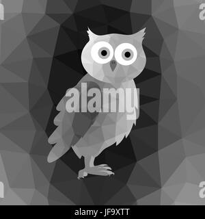 Dark Polygonal Owl on Grey Mosaic Background. Symbol of Wisdom Stock Vector