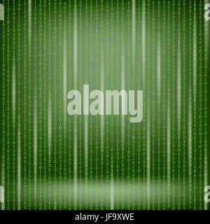 Binary Code Green Background. Concept Binary Code Numbers. Algorithm Binary, Data Code, Decryption and Encoding. Stock Vector