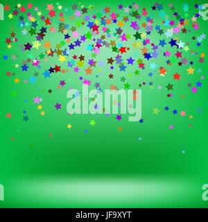 Set of Colorful Stars on Green Background. Starry Pattern Stock Vector
