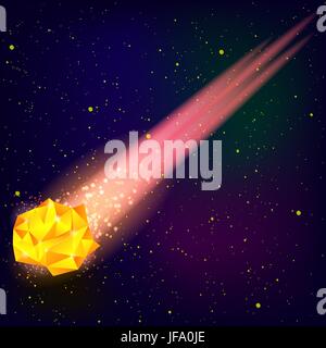 Falling Orange Meteor on Blue Starry Sky Background. Stock Vector