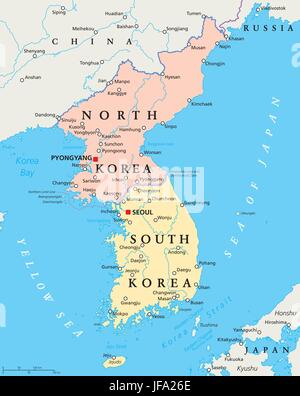 North Korea and South Korea Political Map Stock Vector